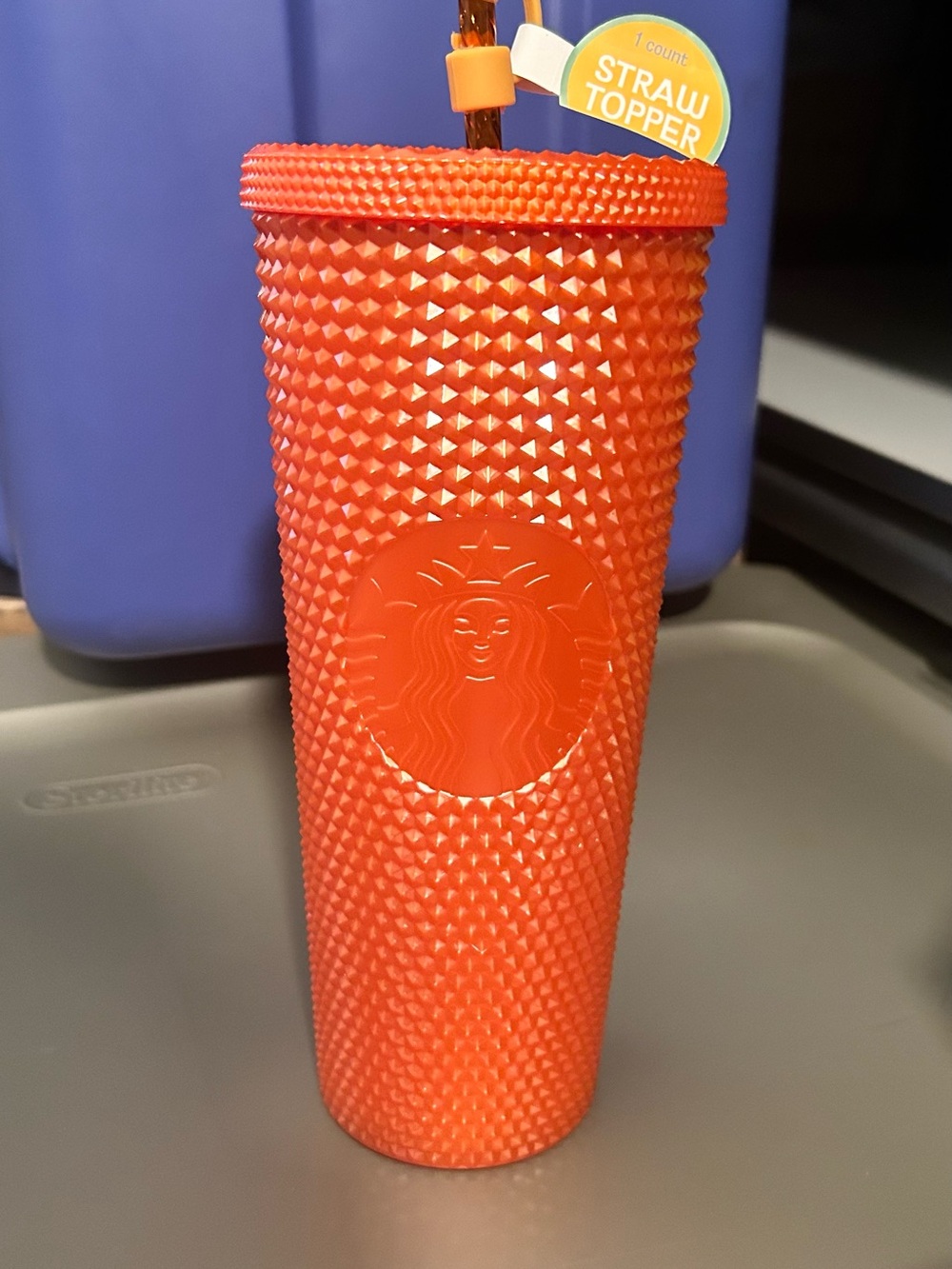 Starbucks Bright Orange Studded Reusable Tumbler with Straw Topper